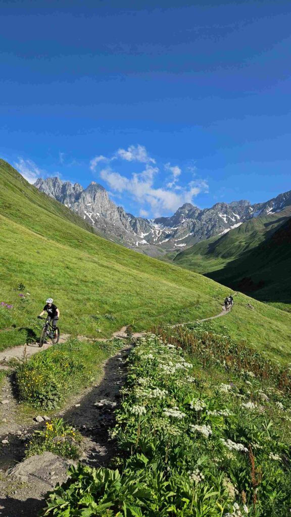 Late afternoon sun over Juta Valley during a 2-day MTB tour in Georgia